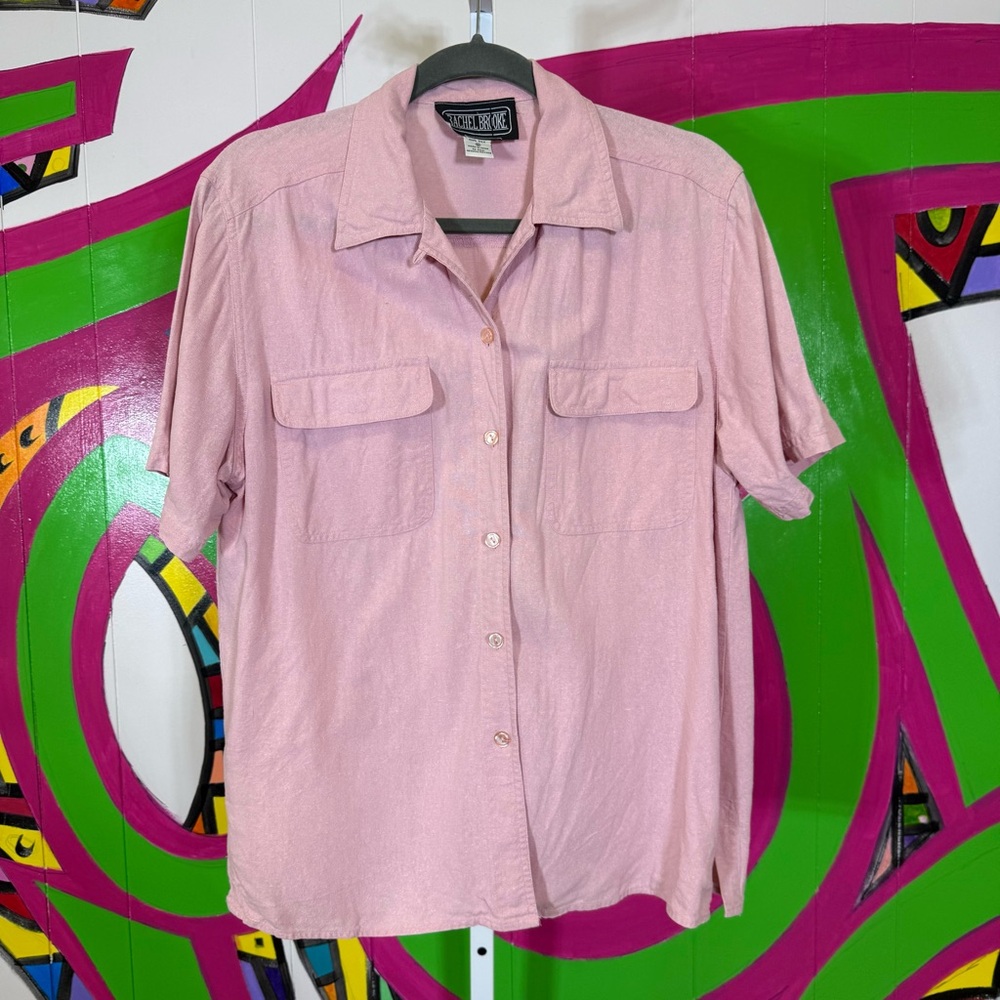 Vintage Rachel Brooke Pink Silk Button-Up Shirt Size Medium